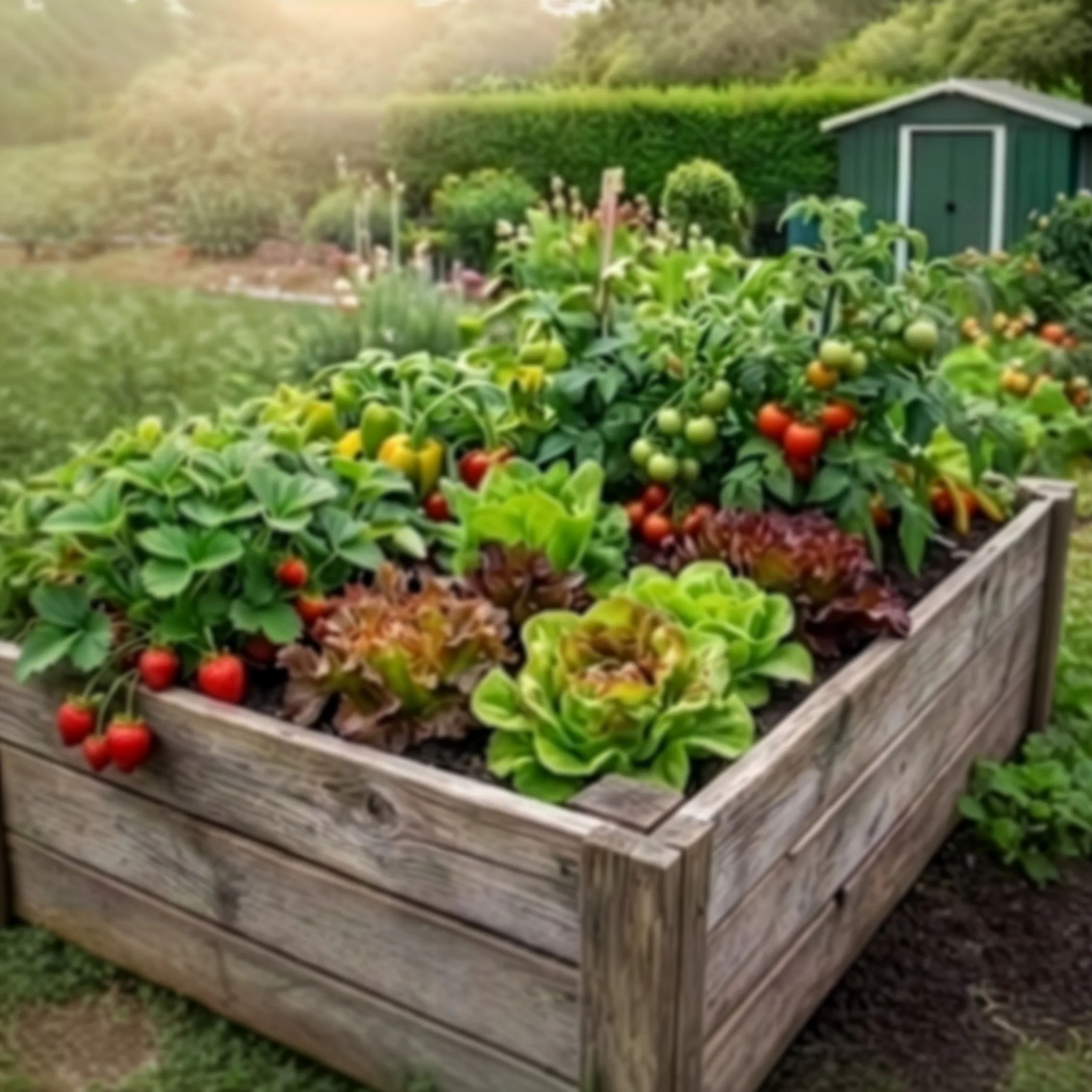 Üppig bepflanztes Hochbeet mit Tomaten, Salat und Erdbeeren – Hochbeet aktiv von Carbon4Future