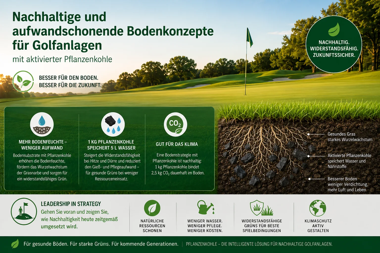 Bodenkonzept für Golfanlagen: mehr Bodenfeuchte, weniger Aufwand und Gießwasser – widerstandsfähiges Grün