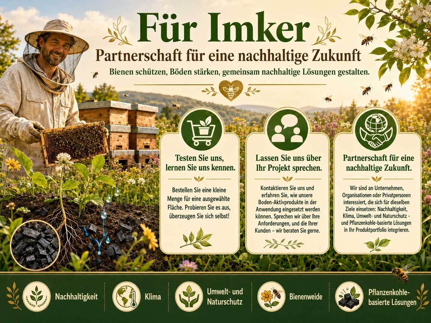 Aktivierte Pflanzenkohle und Brennnesselsud als Grundlage für Bodenfeuchte, blühende Vielfalt und gesunde Bienen